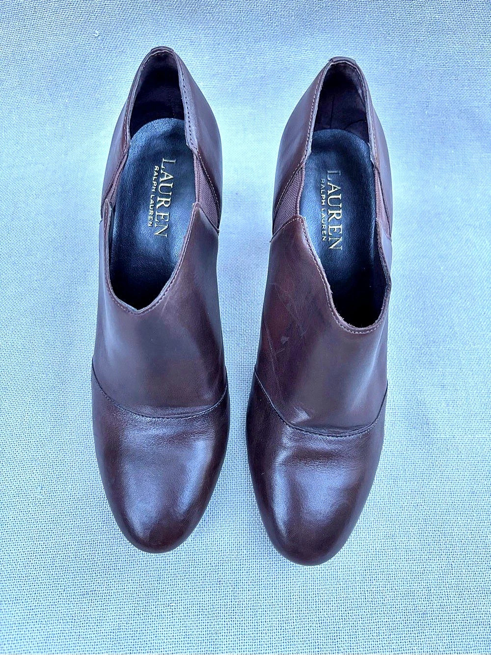 Lauren Ralph Lauren Brittni Brown Leather Ankle Booties Womens Size 8B Heels